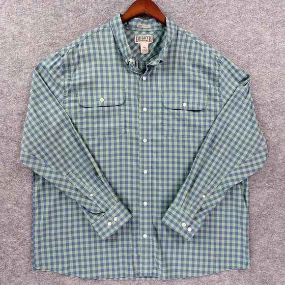 Duluth Trading Shirt Mens 2XL Blue Green Plaid Button Down Untucked Workwear - Picture 1 of 7